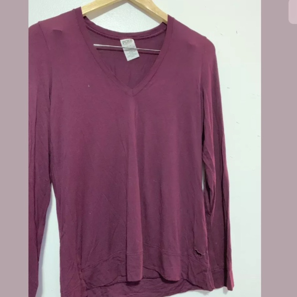 Lot of 2 PINK Long Sleeve Womens V-Neck Shirts